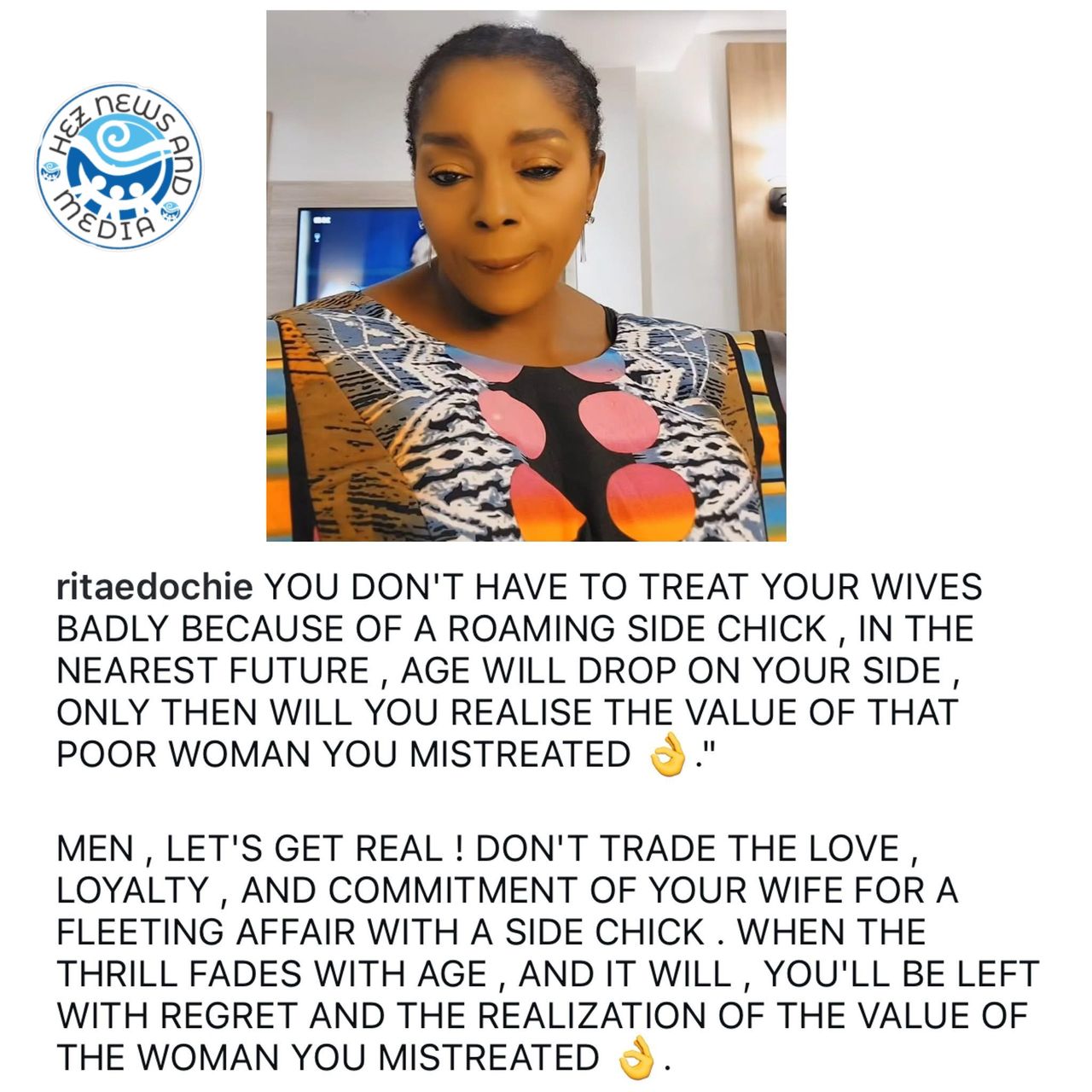 Don’t trade the love and loyalty of your wife for a fleeting affair with a side chic- actress Rita