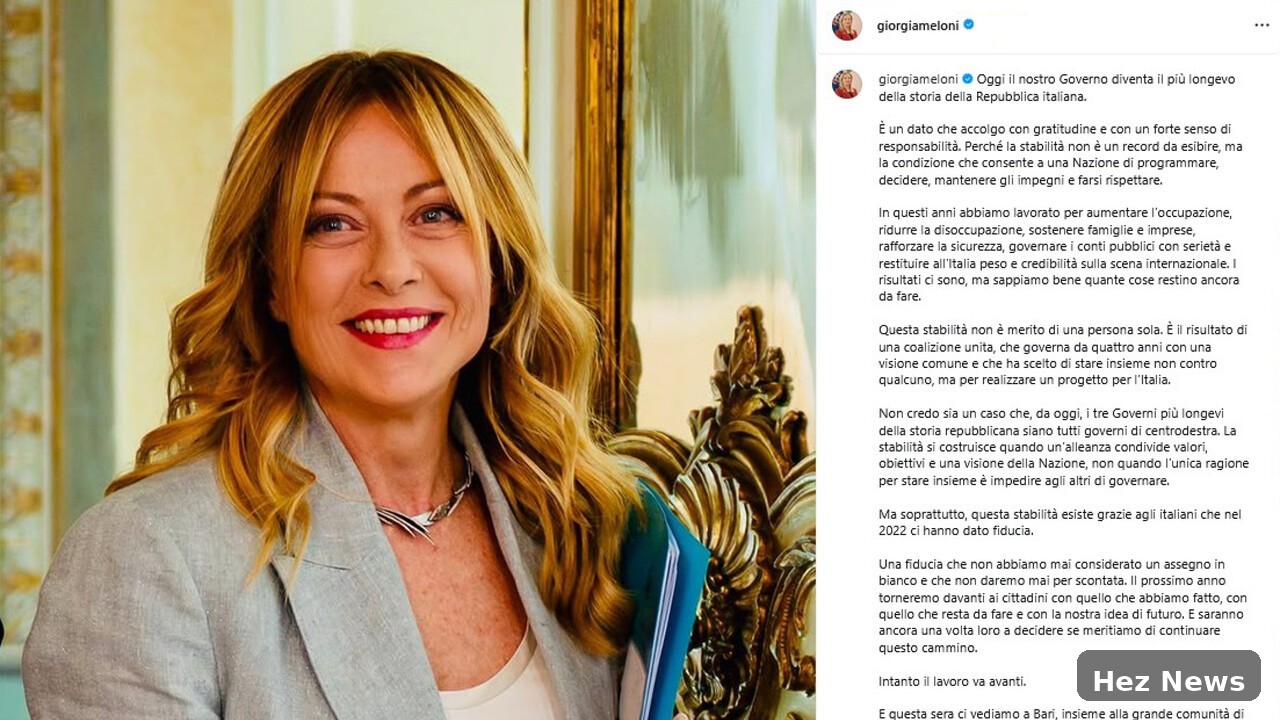 Meloni's Government Sets Record as Italy's Longest